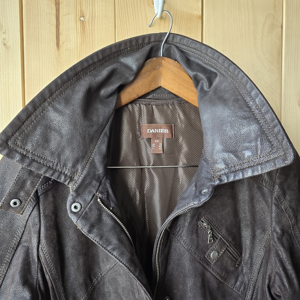 Danier Dark Brown Leather Zip Up Jacket Womens Small - Picture 7 of 12
